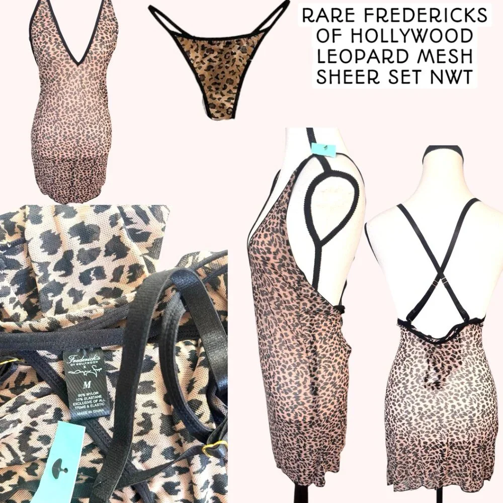 RARE HTF FREDERICK'S OF‎ HOLLYWOOD LEOPARD CHEETAH SHEER SET NWT